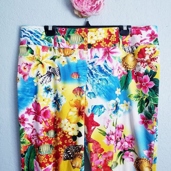 Escada Cruise Style Tropical Ocean Ankle Pants - Picture 4 of 9